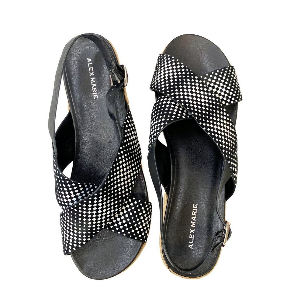 Alex Marie Wedge Sandals Size 9.5 Women Navy White Casual Slip On Sling Back Sho - Picture 8 of 8